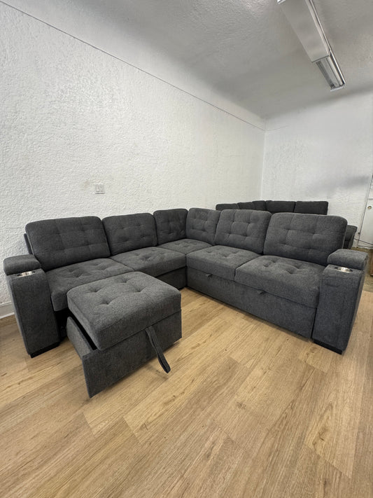 The ALPHA Sleeper Sectional with Cupholders & Pull-Out Lounger
