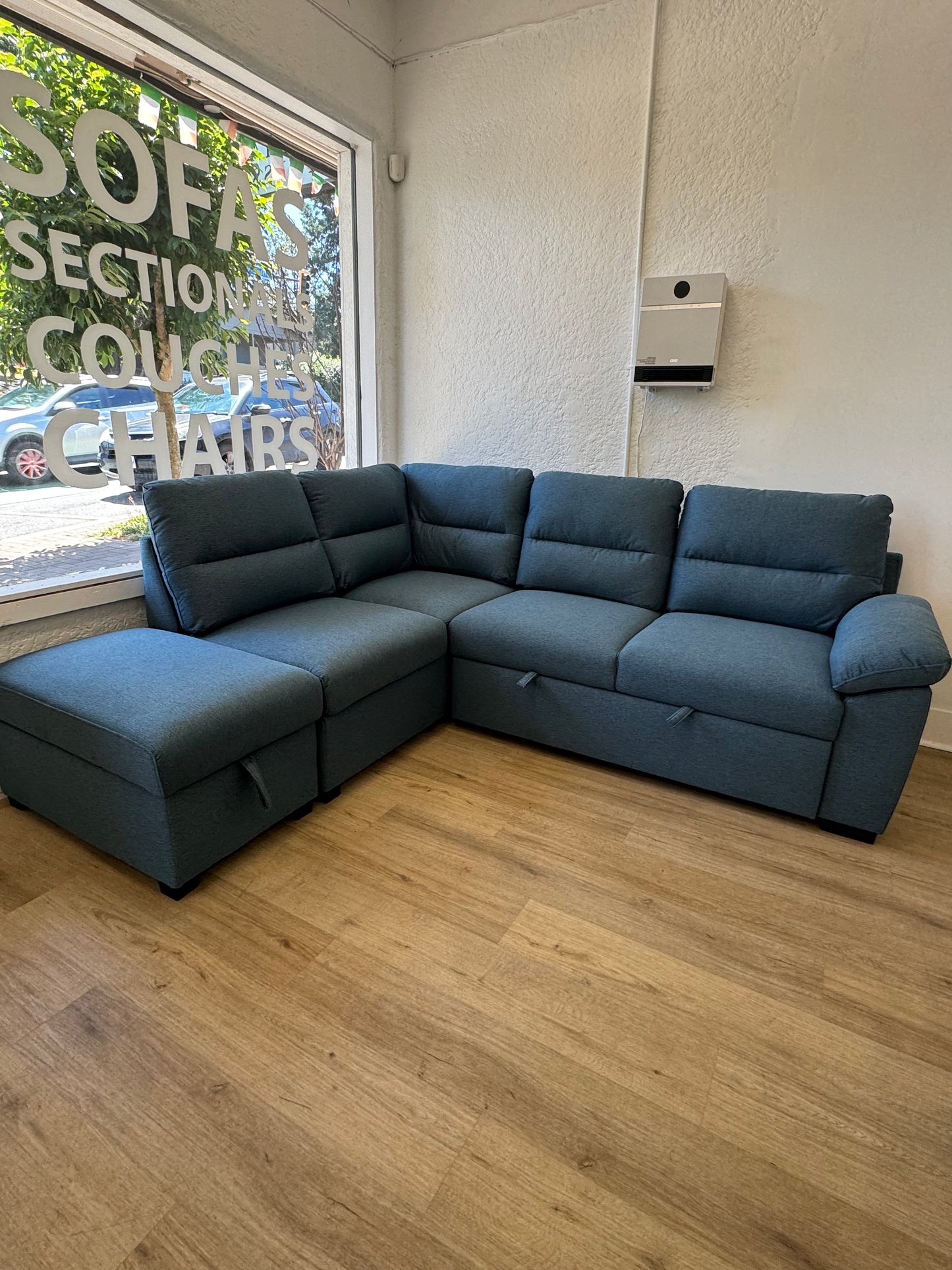 CLOVER Grey Pullout Sleeper Sectional w/ Ottoman Storage