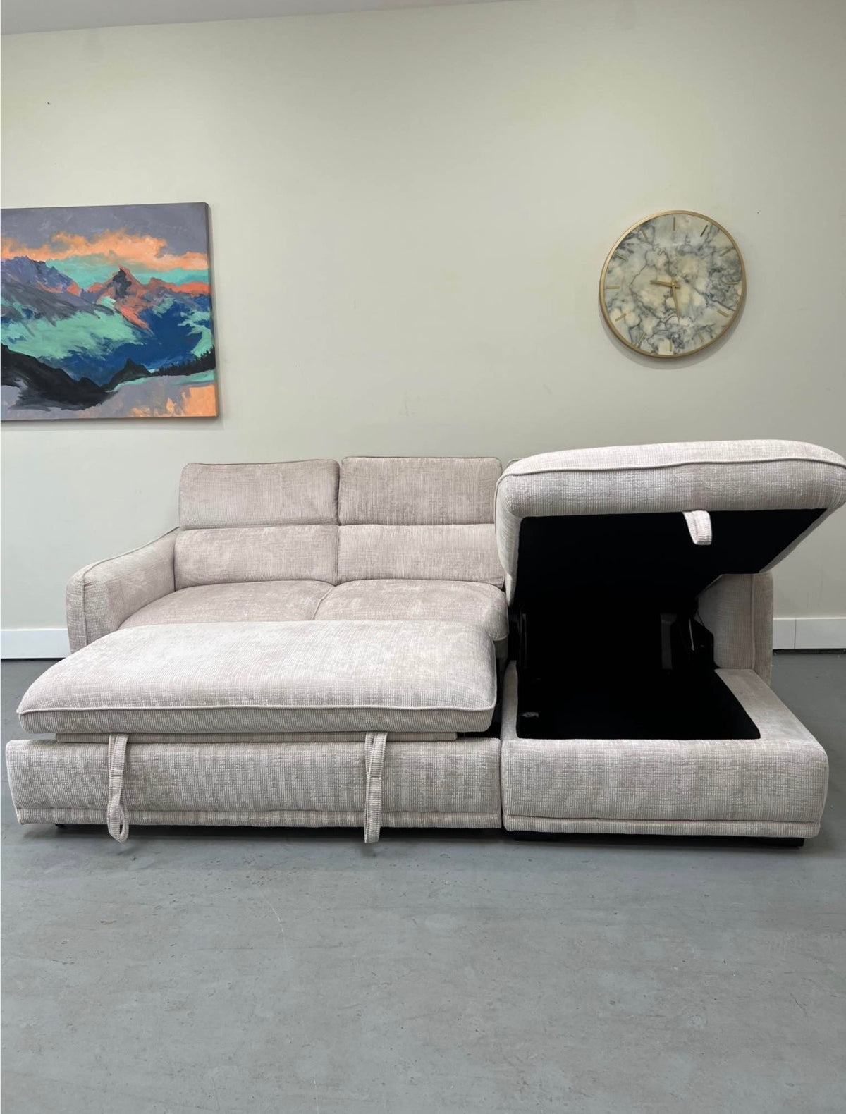 COVE Ribbed Sleeper Sectional w/ Chaise Storage & Adjustable Headrests