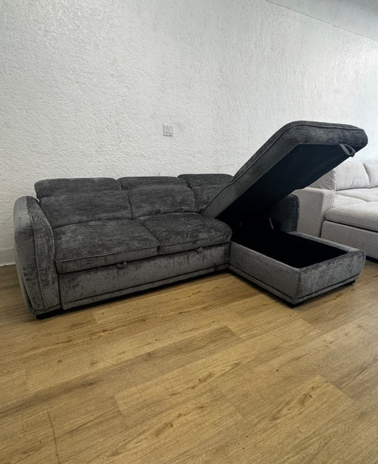 The COVE Ribbed Sleeper Sectional w/ Chaise Storage & Adjustable Headrests