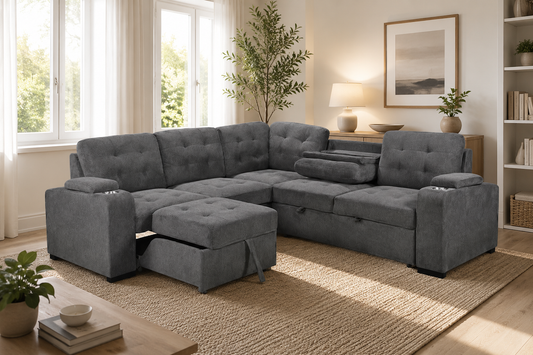 ALPHA Sleeper Sectional with Cupholders & Pull-Out Lounger