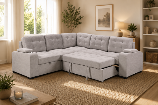 ALPHA Sleeper Sectional with Cupholders & Pull-Out Lounger