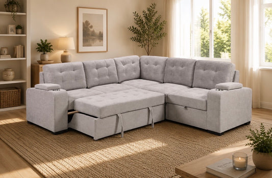 ALPHA Sleeper Sectional with Cupholders & Pull-Out Lounger
