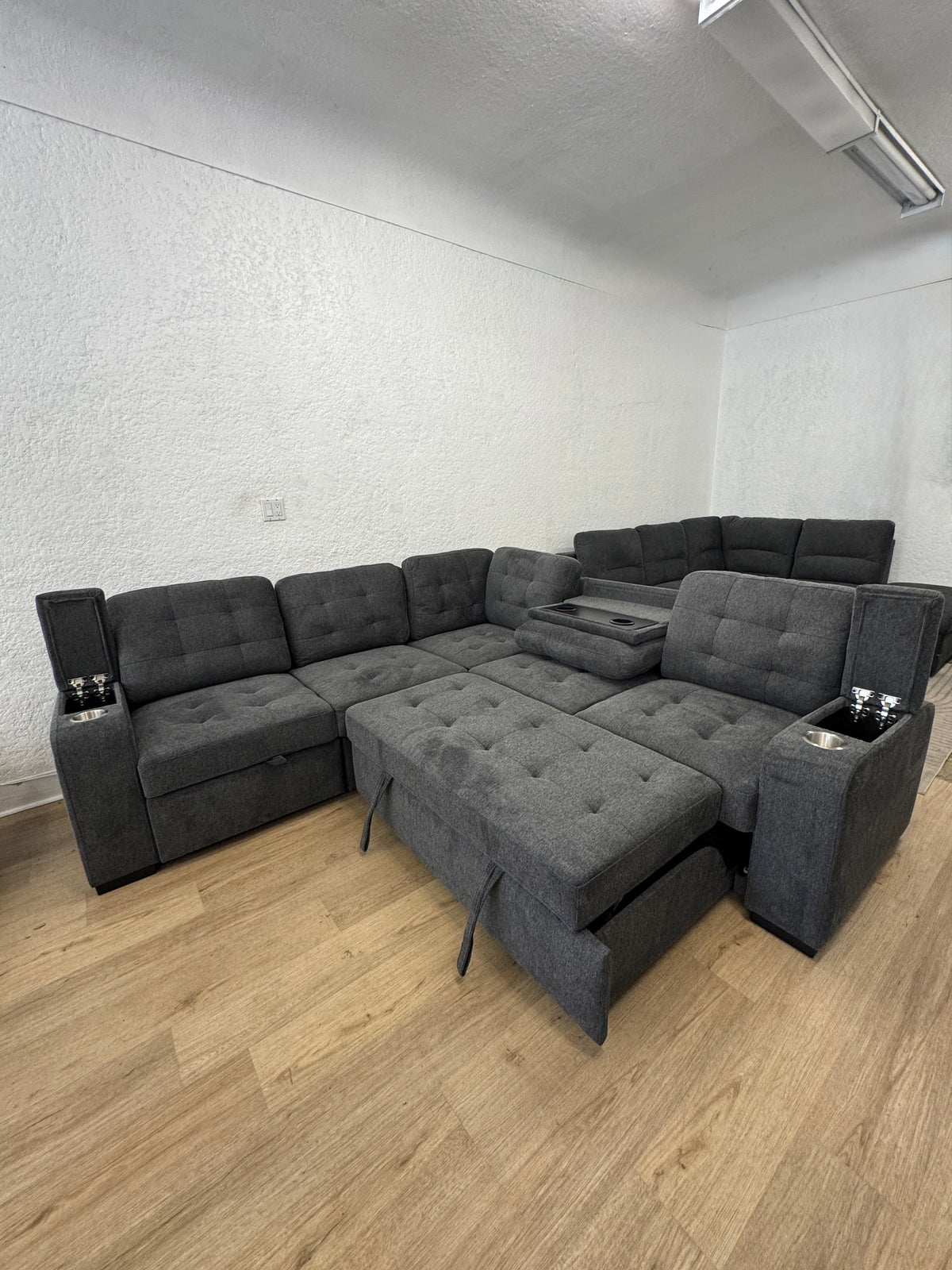 ALPHA Sleeper Sectional with Cupholders & Pull-Out Lounger