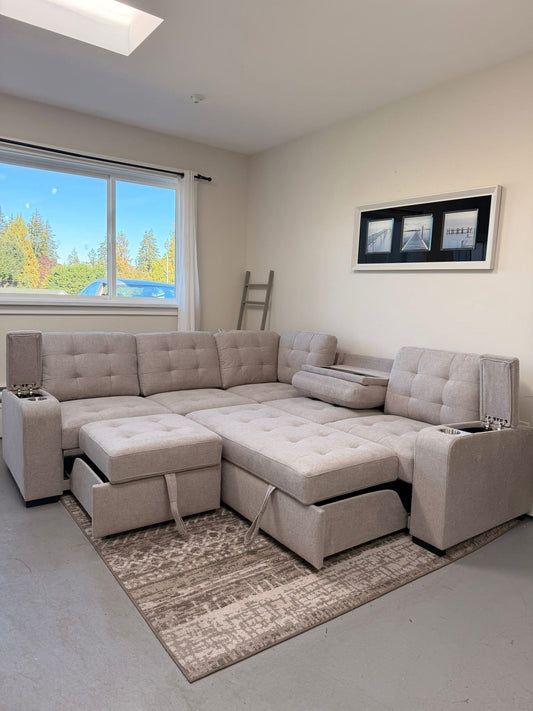 ALPHA Sleeper Sectional with Cupholders & Pull-Out Lounger
