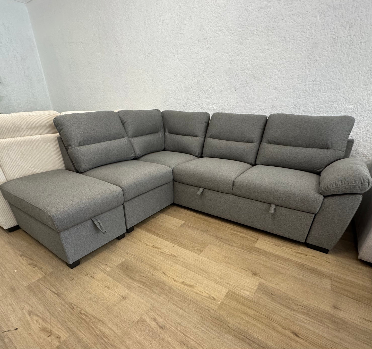 CLOVER Grey Pullout Sleeper Sectional w/ Ottoman Storage