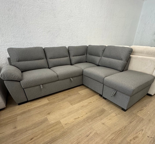 CLOVER Grey Pullout Sleeper Sectional w/ Ottoman Storage