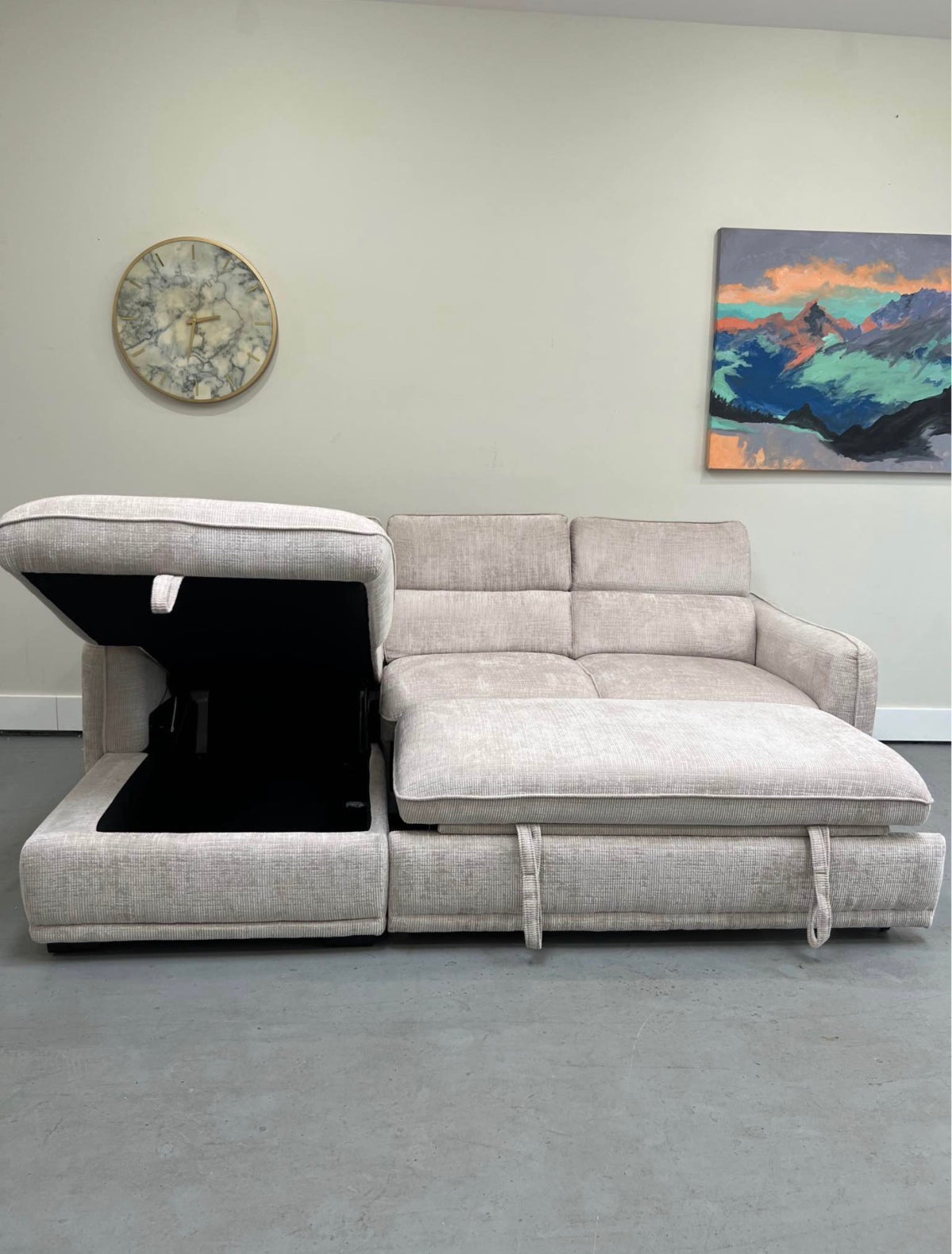 COVE Ribbed Sleeper Sectional w/ Chaise Storage & Adjustable Headrests