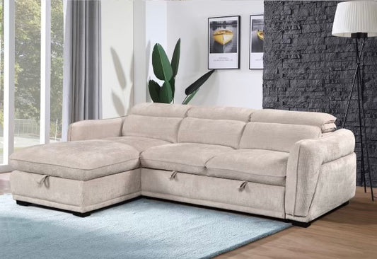 COVE Ribbed Sleeper Sectional w/ Chaise Storage & Adjustable Headrests