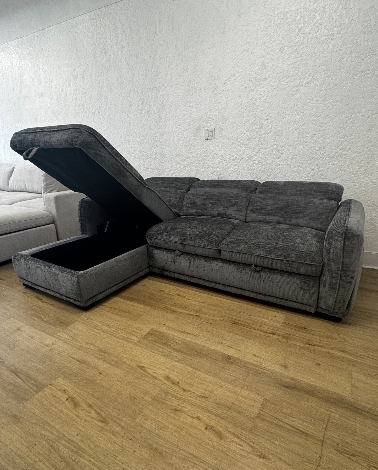 COVE Ribbed Sleeper Sectional w/ Chaise Storage & Adjustable Headrests