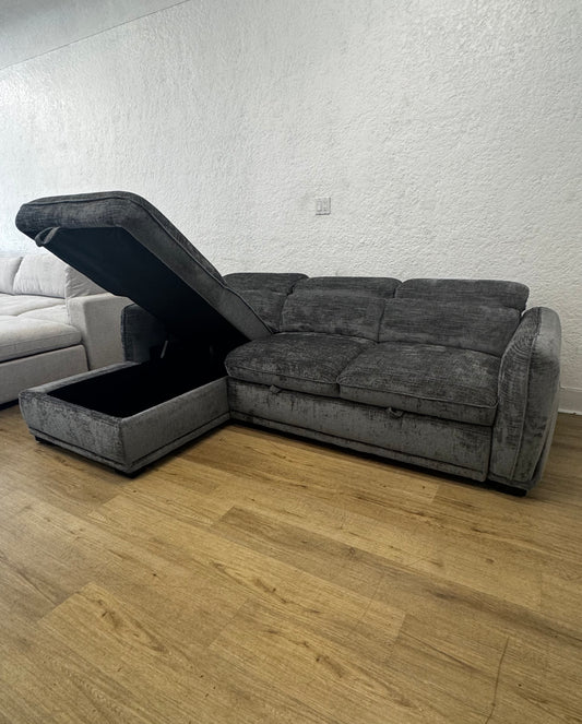 COVE Ribbed Sleeper Sectional w/ Chaise Storage & Adjustable Headrests