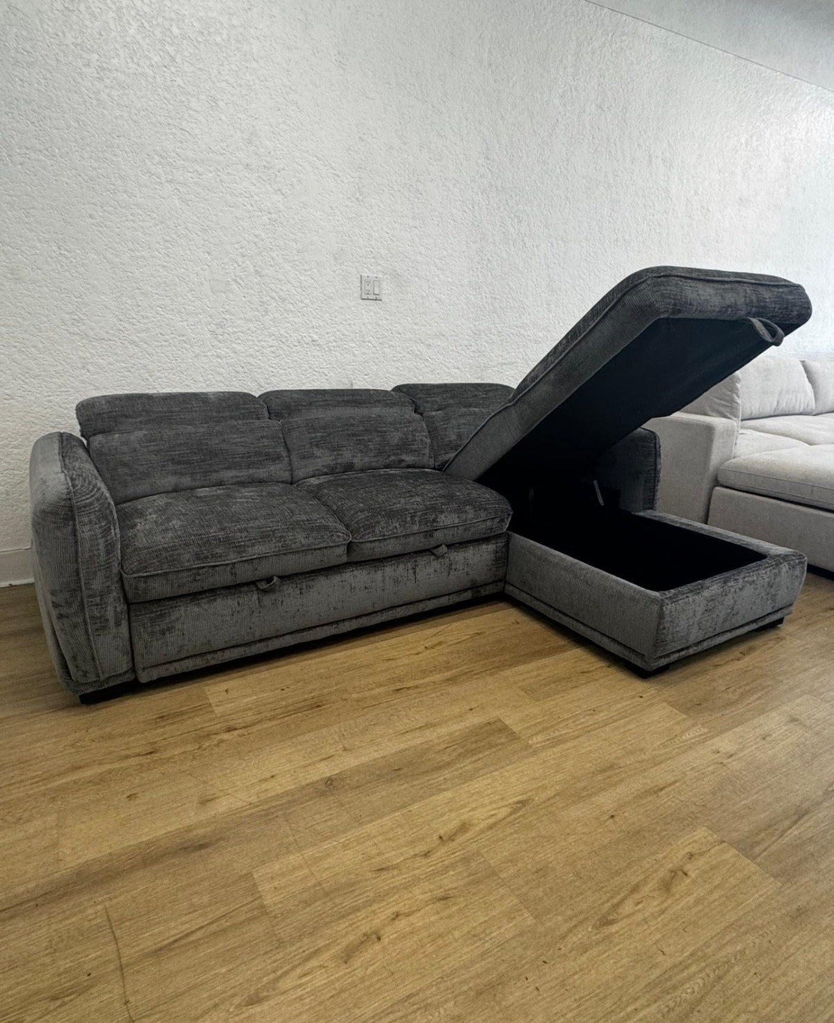 COVE Ribbed Sleeper Sectional w/ Chaise Storage & Adjustable Headrests